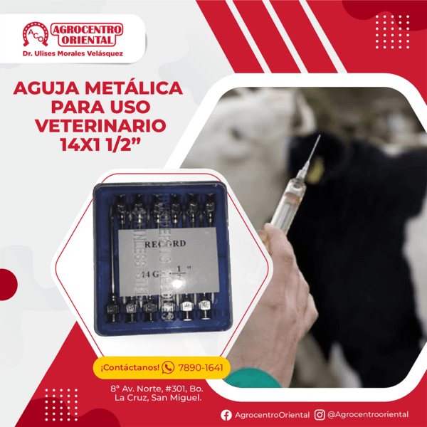 Aguja metálica para uso veterinario 14X 1 1/2"