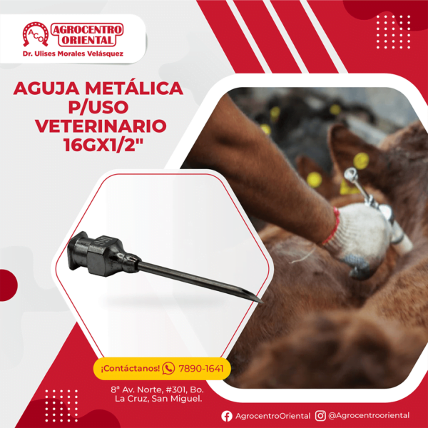 Aguja metálica para uso veterinario 16GX1/2"